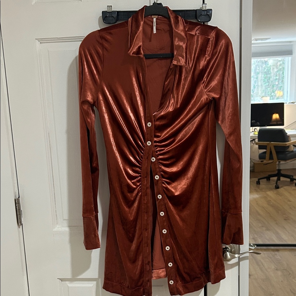 Free People Elegant Rust Button-Down